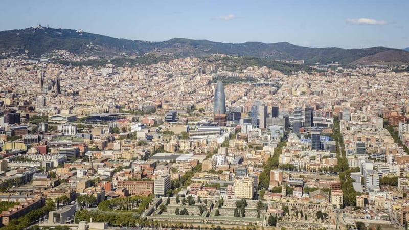 Barcelona: Helicopter Flight over Barcelona's Coastline - Agbar Tower and the Blue Museum: geometry you can’t photograph well on foot
